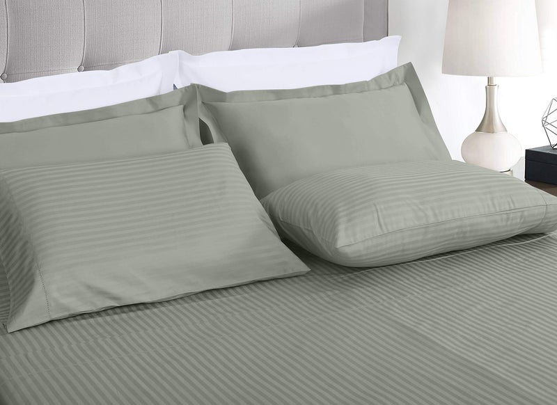 Threadmill 100% Cotton Sheets for Cal King Size Bed - 600 Thread Count Cal King Bed Sheets Set with 16â€ Deep Pocket - Damask Stripe Sateen Weave 4-Piece Bedding Set with Cooling Effect, Moonrock Grey - Image 2